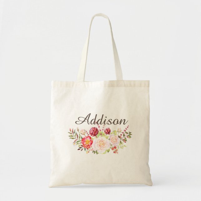 O bolsa personalizado floral das canvas das (Frente)