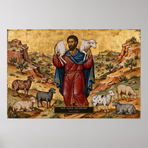 O Bom Pastor — Poster de Ícone Bizantino