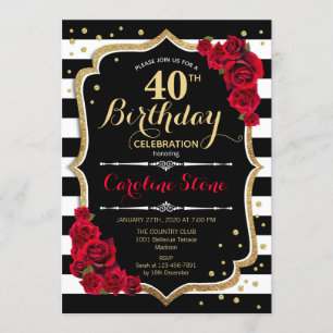 O branco do preto do convite do aniversário de 40