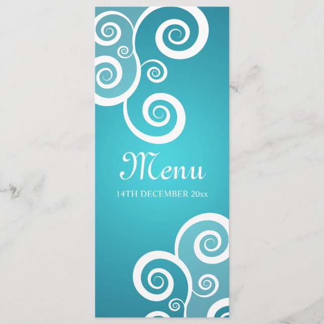 O branco elegante do menu do casamento roda azul (Frente)