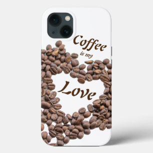 O café é meu amor com coração de grãos de café