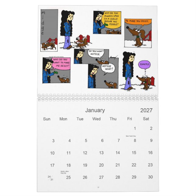 O calendário da história em quadrinhos domingo do (Jan 2027)