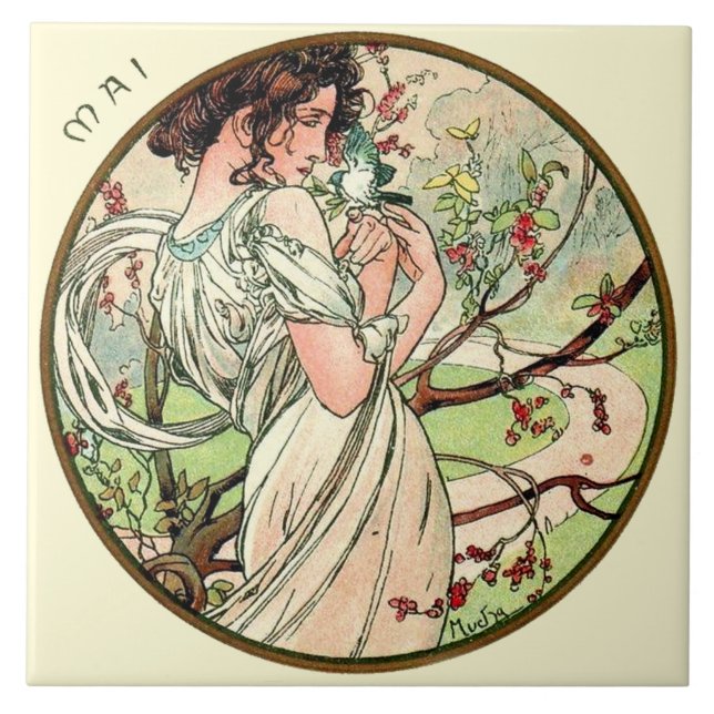 O calendário de Nouveau Mucha da arte pode (Frente)