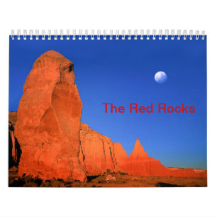 O calendário impresso da rocha costume vermelho