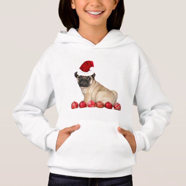 O cão do pug do Natal caçoa o hoodie (Frente)