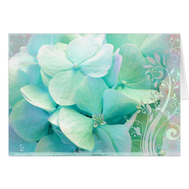 O cartão da exaltação, Hydrangeas mint o verde, (Frente Horizontal)