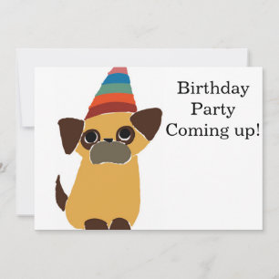 O cartão de aniversário do Pug convida