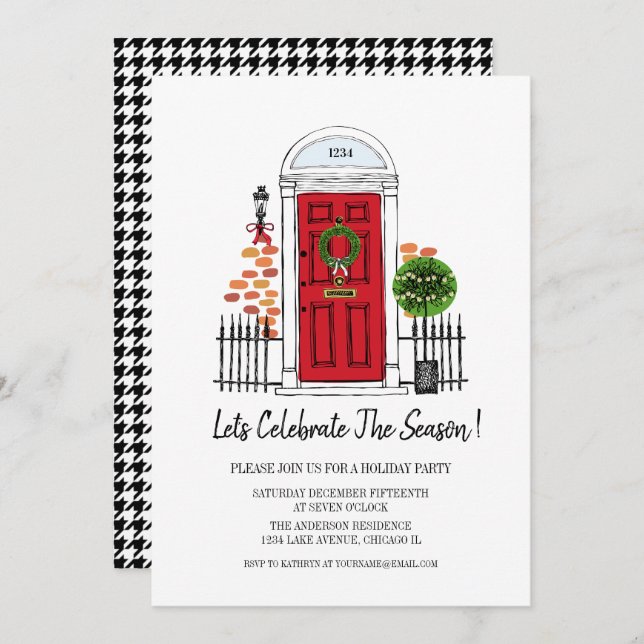 O Cartão de Festa de Férias da Porta de Natal Verm (Frente/Verso)