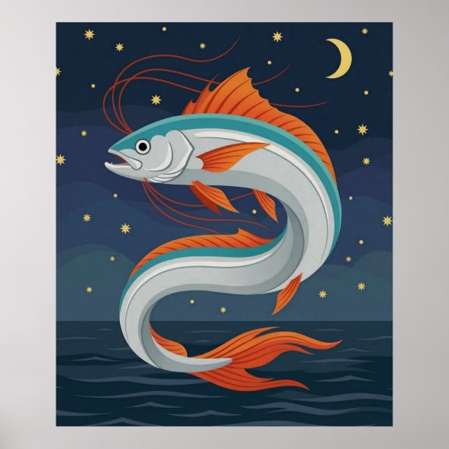O Cartão de Tarot do Peixe-Remo com Poster da Lua  (Frente)