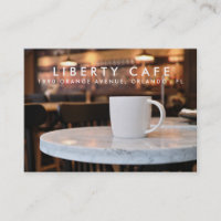 O cartão de visita da cafetaria livra o café