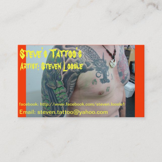 O cartão de visita do tatuagem de Steve (Frente)
