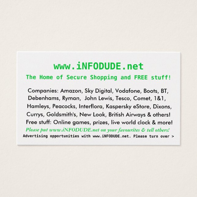 O Cartão de visita oficial www.iNFODUDE.net! (Frente)