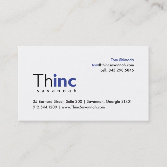 O cartão de visita ThincSavannah de Tom (Frente)