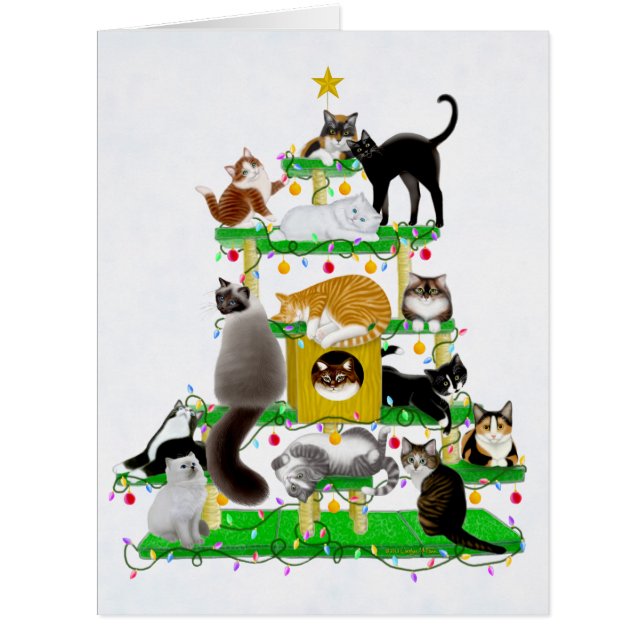 O cartão grande da árvore do gato do Natal (Frente)