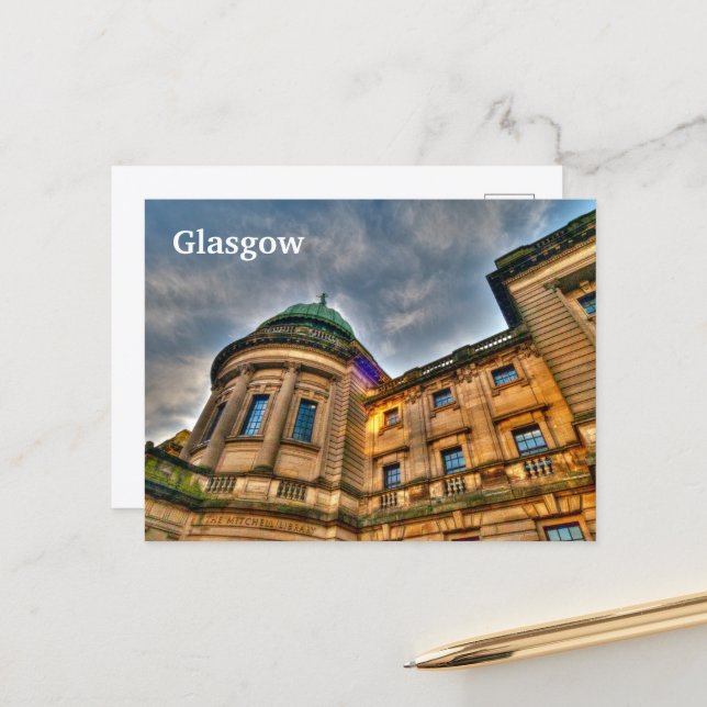 O cartão postal da Biblioteca Mitchell, Glasgow, E (Frente/Verso In Situ)