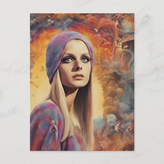 O cartão postal de pintura da linda senhora retrô (Frente)