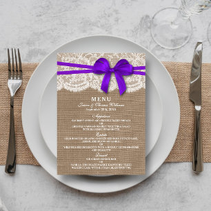 O cartão roxo rústico do menu da coleção do