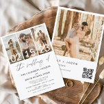 O Casamento de Código QR da Foto: Elegante Minimal<br><div class="desc">O Casamento do Código QR Elegante Moderno,  Quatro (4) Colagem de Fotos e Grande Convite Minimalista de Casamento de Data. Os cartões de convite para o casamento contêm uma tipografia moderna que é elegante,  simples e moderna para usar depois de você celebrar o dia de casamento simples e minimalista.</div>