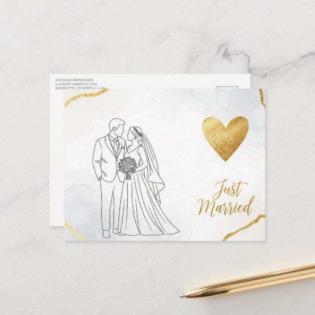 O casamento moderno elegante Salve o cartão postal (Frente/Verso In Situ)