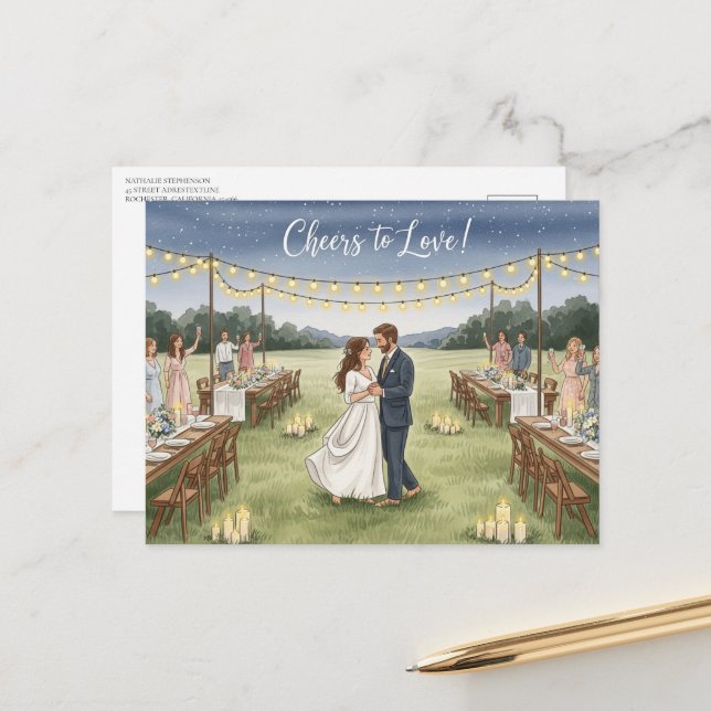 O casamento moderno elegante Salve o cartão postal (Frente/Verso In Situ)