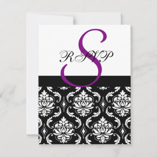 O casamento tema damasco RSVP carda o roxo