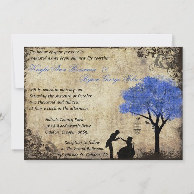 O Casamento vintage da proposta - Convite azul esc (Frente)