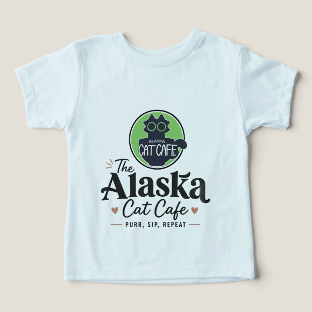 O Cat Cafe do Alasca “Ronar, Beber, Repetir” (Design frontal)