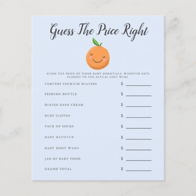 O Chá de fraldas Azul Pequeno Adivinha O Preço (Frente)