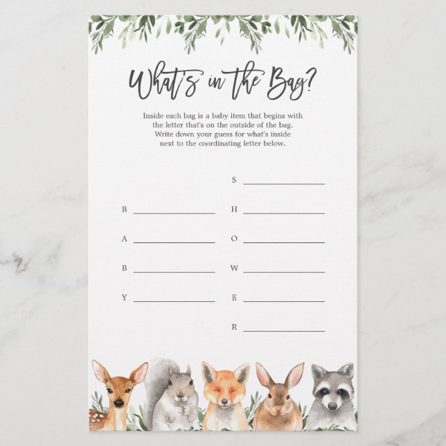 O Chá de fraldas da Woodland adivinha o que há no  (Frente)