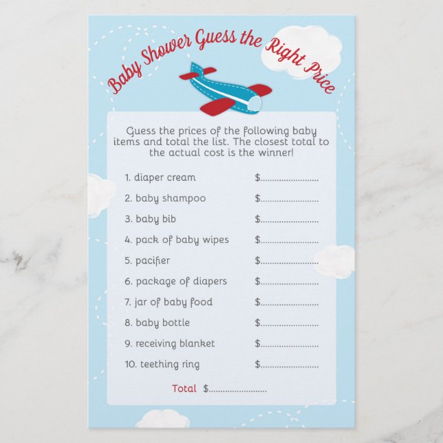 O Chá de fraldas do avião considera o preço certo (Frente)