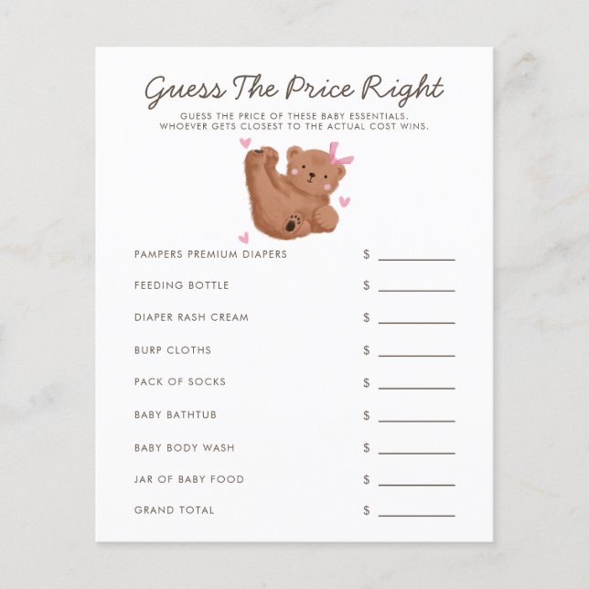 O Chá de fraldas Do Tema Urso Adivinha O Preço Cer (Frente)