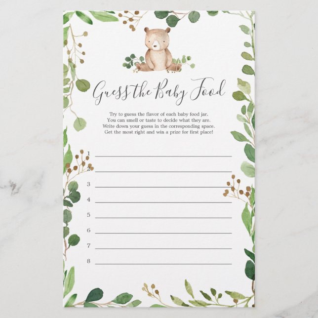 O Chá de fraldas Do Urso Adivinha A Comida Do Bebê (Frente)