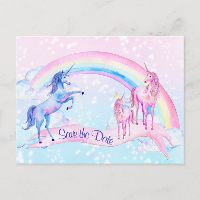 O Chá de fraldas Pastel Unicorn Salva Os Cartões D (Frente)