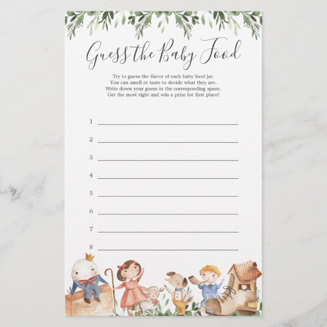 O Chá de fraldas Rhymes Adivinha A Comida Do Bebê (Frente)