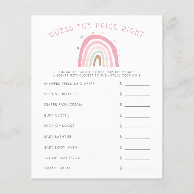 O Chá de fraldas Rosa Arco-Íris Adivinha O Preço C (Frente)