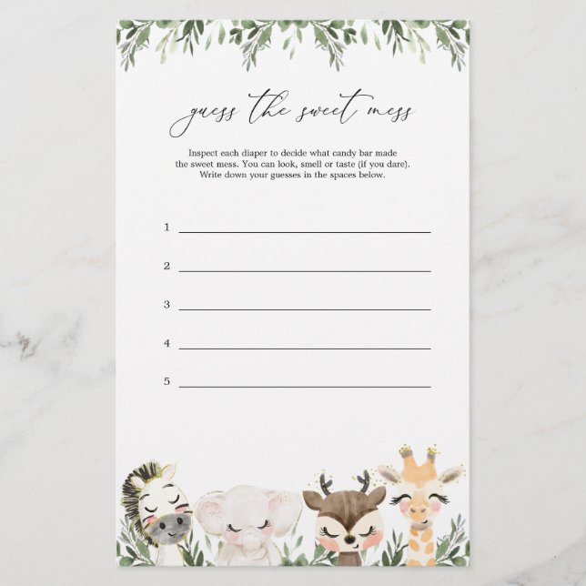 O Chá de fraldas Safari Adivinha O Jogo Da Mess Do (Frente)