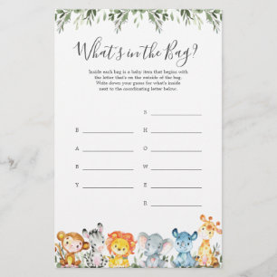 O Chá de fraldas Safari adivinha o que há no jogo