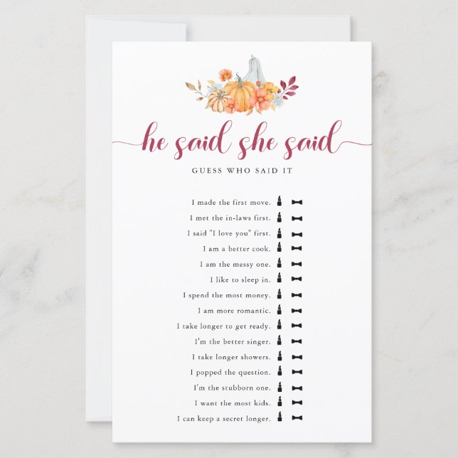 O Chá de panela Pumpkin Disse Que Disse O Jogo (Frente)