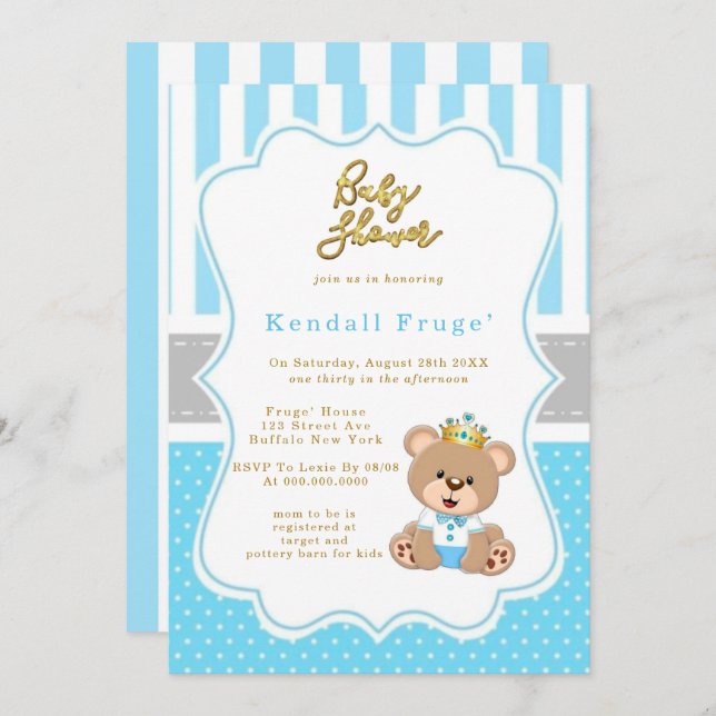O Chá Do Bear Bear Baby Boy do Prince Teddy Convid (Frente/Verso)