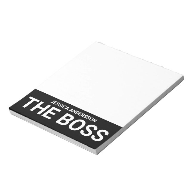 O Chefe Seu Nome Preto Branco Bloco de Notas Diver (Invertido)