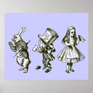 O coelho, o Hatter & Alice no poster azul do matiz