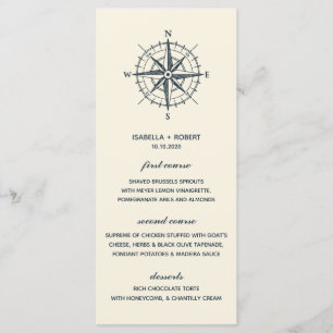 O Compass Azul Menu de Casamento Náutico
