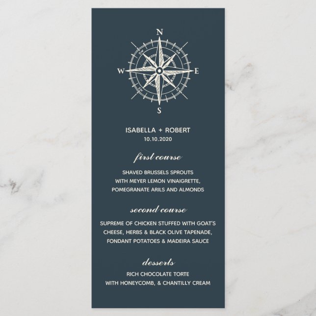 O Compass Azul | Menu de Casamento Náutico (Frente)