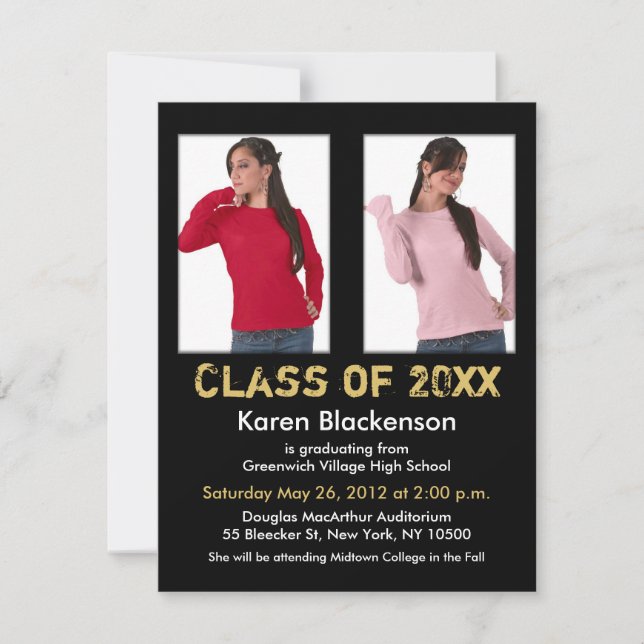 O convite da graduação adiciona o ouro preto de 2 (Frente)