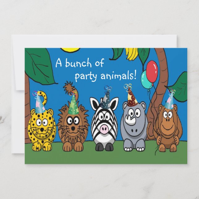 O convite de aniversário das crianças dos animais (Frente)