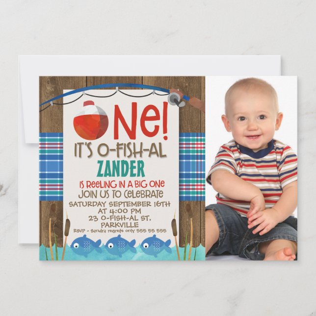 O convite de aniversário de fotos de um só peixe (Frente)