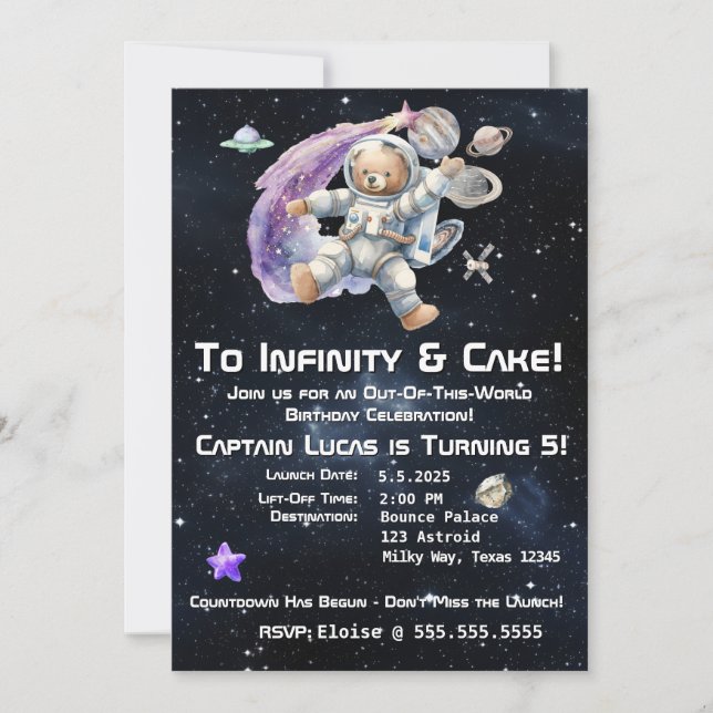 O Convite de Aniversário do Teddy Bear, Pensado no (Frente)