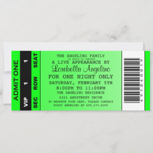 O Convite de Aniversário do Tíquete VIP (Verde)