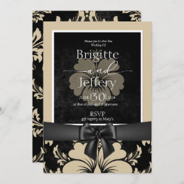 O convite de casamento beige e preto
