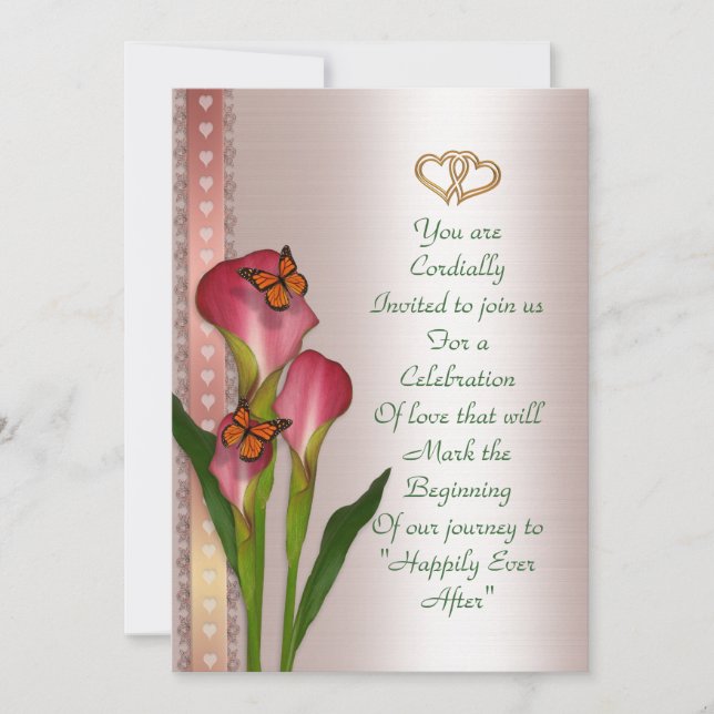 O convite de casamento calla lírios em cetim rosa (Frente)